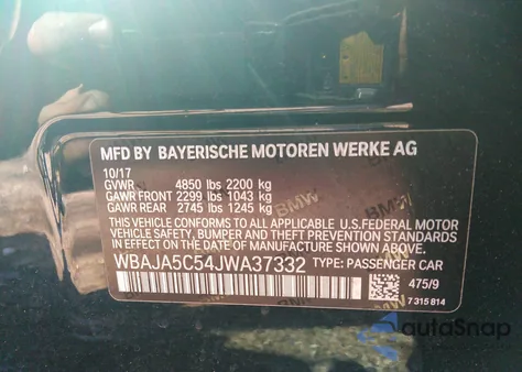 2018 BMW 530I from USA, damaged, VIN WBAJA5C54JWA37332